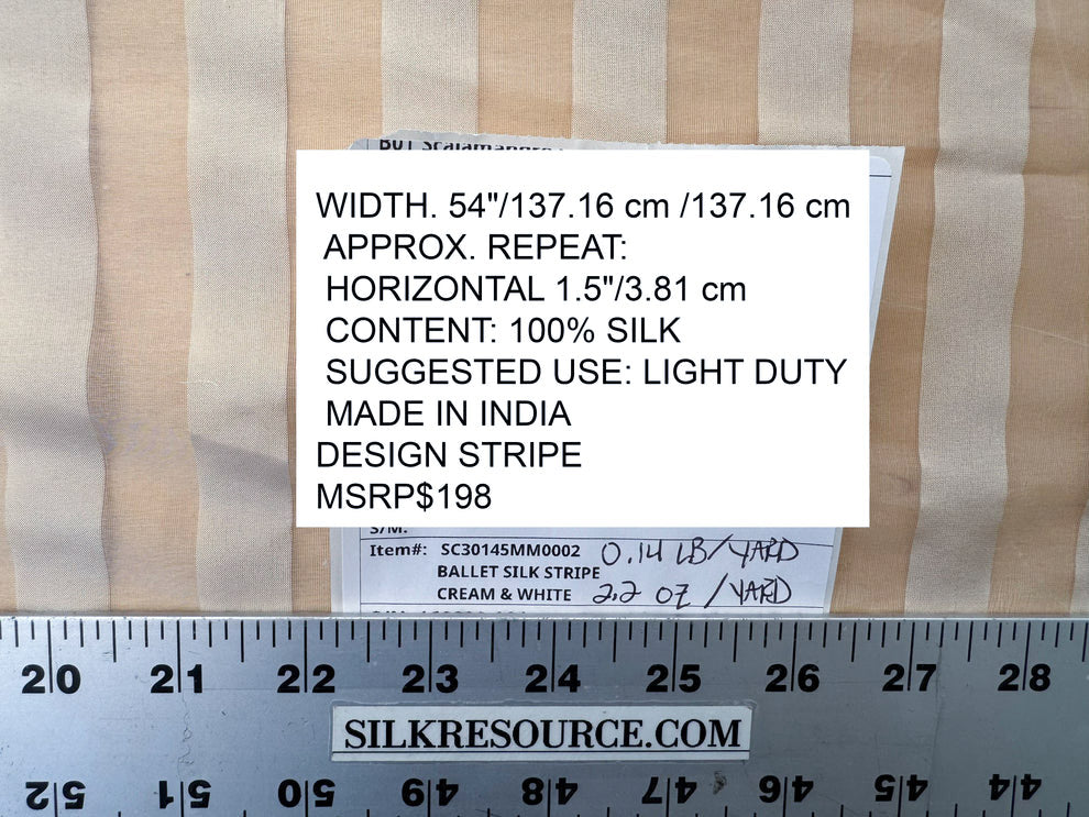 Scalamandre Ballet Silk Stripe Cream and White 100% Silk Sheer Stripe - by the yard