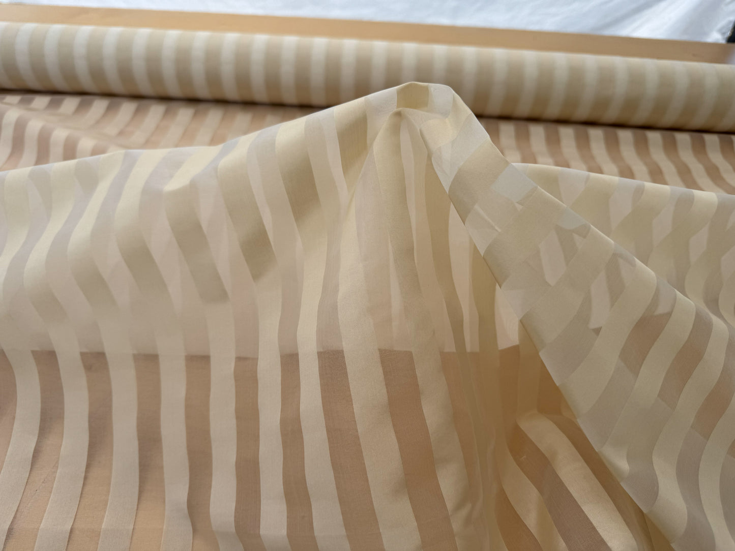 Scalamandre Ballet Silk Stripe Cream and White 100% Silk Sheer Stripe - by the yard