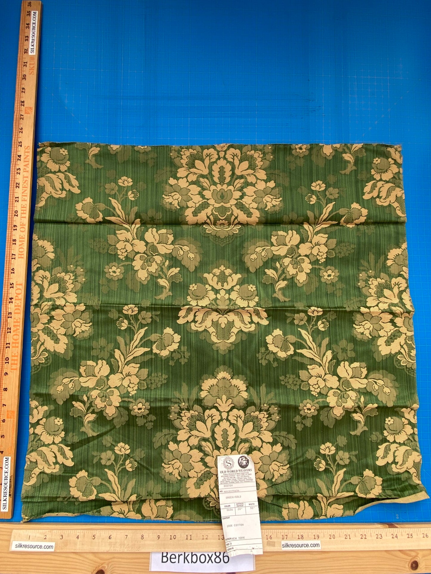 51 Berkbox86 Square Jacquard by Old World Weavers Boston Green Gold Damask Floral Foliage Renaissance MSRP USD300+/y
