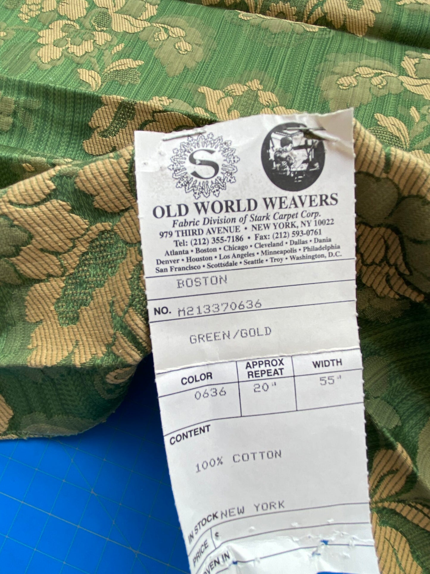 51 Berkbox86 Square Jacquard by Old World Weavers Boston Green Gold Damask Floral Foliage Renaissance MSRP USD300+/y