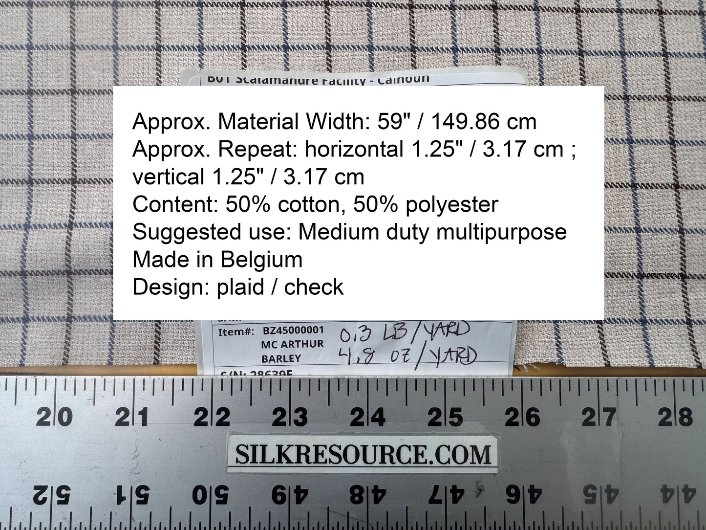 Scalamandre Mc Atrhur Barley Brown Blue Cream White Plaid Check Square Cotton Polyester - By the yard