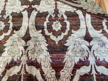 Stark Ciudad Madero Olive Green Silk Rug Hand Knotted Classic Medallion Damask 8x10' MSRP USD16200