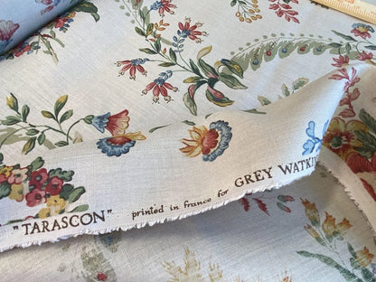 Scalamandre Tarascon Natural MSRP USD 224/Y Linen Chintz Print Flower Field Bouquet From France Red Orange Blue Green Print