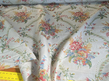 Scalamandre Tarascon Natural MSRP USD 224/Y Linen Chintz Print Flower Field Bouquet From France Red Orange Blue Green Print