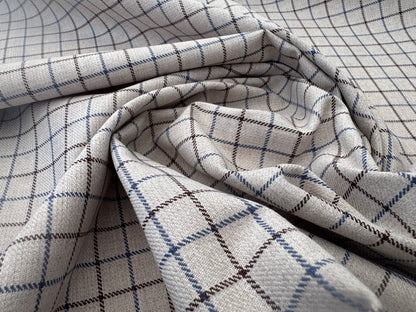 Scalamandre Mc Atrhur Barley Brown Blue Cream White Plaid Check Square Cotton Polyester - By the yard