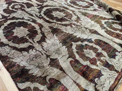 Stark Ciudad Madero Olive Green Silk Rug Hand Knotted Classic Medallion Damask 8x10' MSRP USD16200