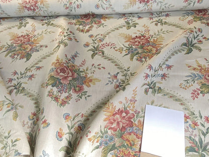 Scalamandre Tarascon Natural MSRP USD 224/Y Linen Chintz Print Flower Field Bouquet From France Red Orange Blue Green Print