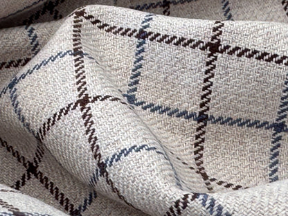 Scalamandre Mc Atrhur Barley Brown Blue Cream White Plaid Check Square Cotton Polyester - By the yard
