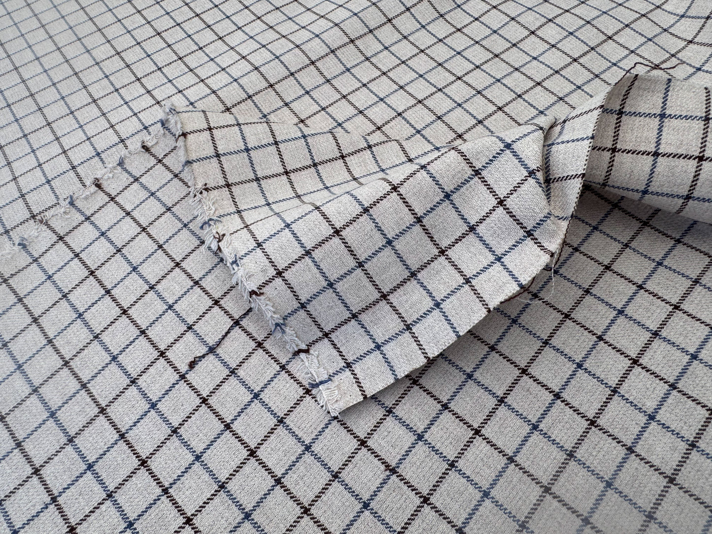 Scalamandre Mc Atrhur Barley Brown Blue Cream White Plaid Check Square Cotton Polyester - By the yard