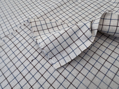 Scalamandre Mc Atrhur Barley Brown Blue Cream White Plaid Check Square Cotton Polyester - By the yard