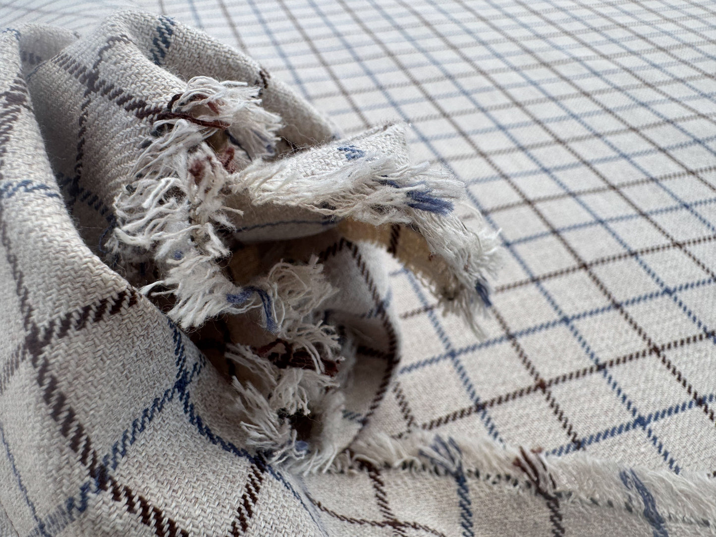 Scalamandre Mc Atrhur Barley Brown Blue Cream White Plaid Check Square Cotton Polyester - By the yard