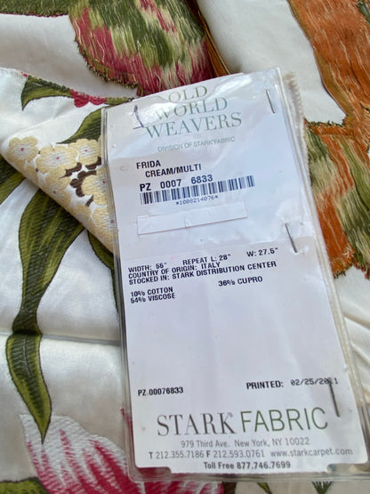 2 Berkbox87 Square Woven Lampas by Scalamandre Old World Weavers Frida Cream/Multi Woven Foliage Yellow MSRP 546/y