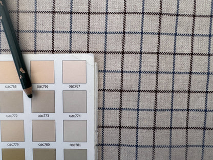 Scalamandre Mc Atrhur Barley Brown Blue Cream White Plaid Check Square Cotton Polyester - By the yard