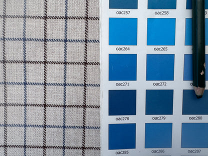 Scalamandre Mc Atrhur Barley Brown Blue Cream White Plaid Check Square Cotton Polyester - By the yard