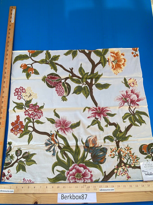 3 Berkbox87 Square  Woven Lampas by Scalamandre Old World Weavers Frida Cream/Multi Woven Foliage Yellow MSRP 546/y