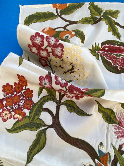 3 Berkbox87 Square  Woven Lampas by Scalamandre Old World Weavers Frida Cream/Multi Woven Foliage Yellow MSRP 546/y