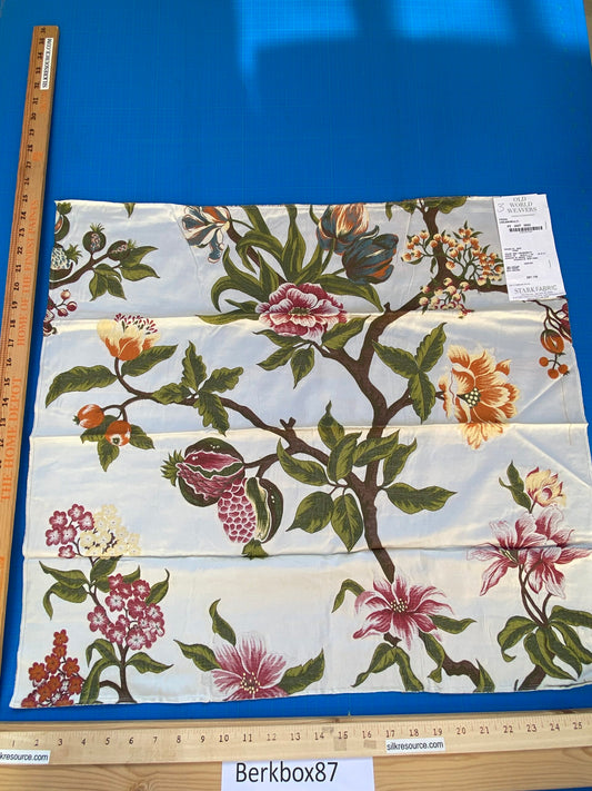 4 Berkbox87 Square  Woven Lampas by Scalamandre Old World Weavers Frida Cream/Multi Woven Foliage Yellow MSRP 546/y