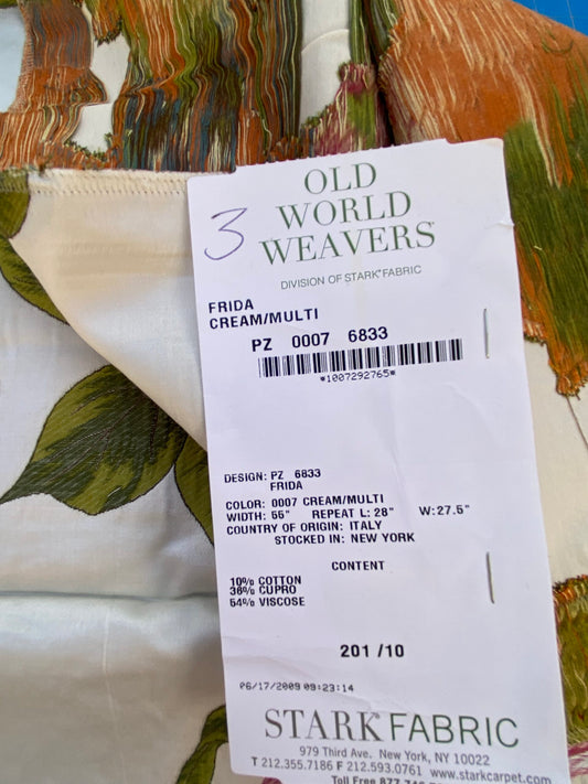 4 Berkbox87 Square  Woven Lampas by Scalamandre Old World Weavers Frida Cream/Multi Woven Foliage Yellow MSRP 546/y