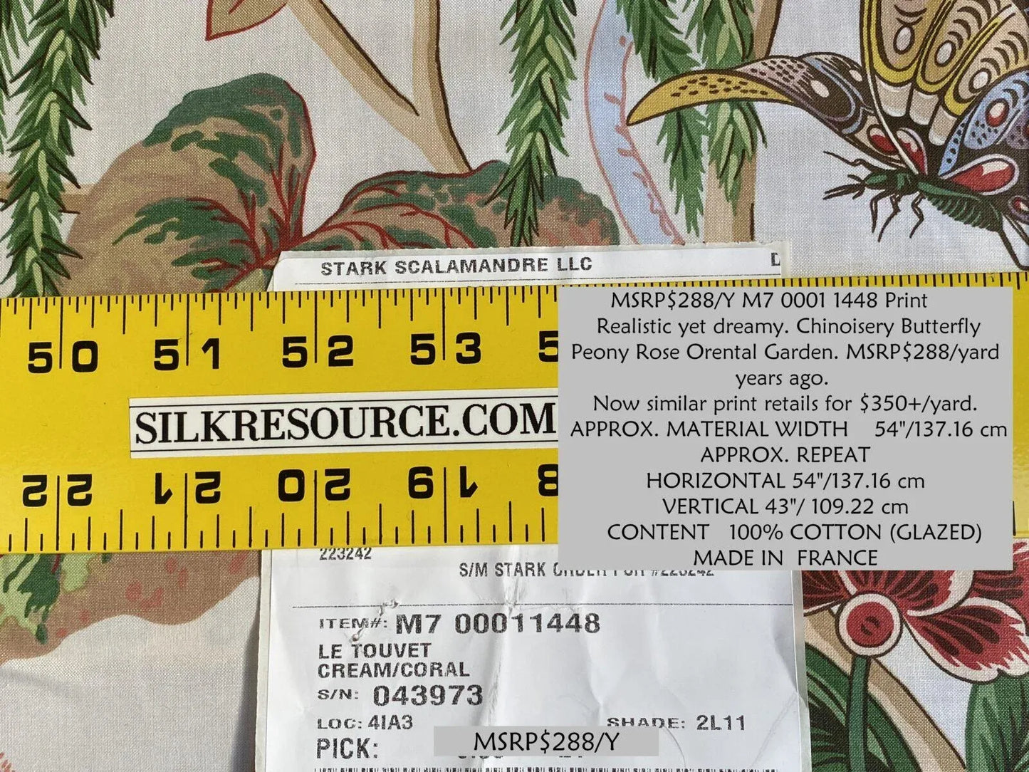 Scalamandre Le Touvet Cream/coral Pink Green Red Black Blue Chinoisery Butterfly Peony Rose Oriental Garden MSRP USD 288/Y  Print