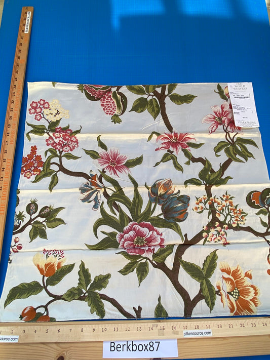 5 Berkbox87 Square  Woven Lampas by Scalamandre Old World Weavers Frida Cream/Multi Woven Foliage Yellow MSRP 546/y