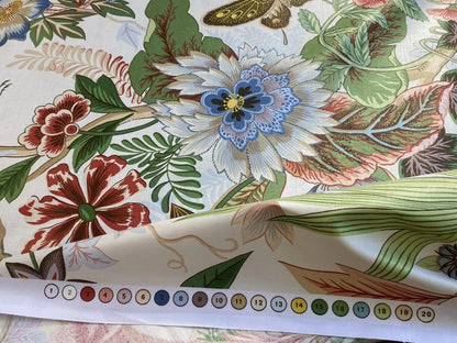 Scalamandre Le Touvet Cream/coral Pink Green Red Black Blue Chinoisery Butterfly Peony Rose Oriental Garden MSRP USD 288/Y  Print