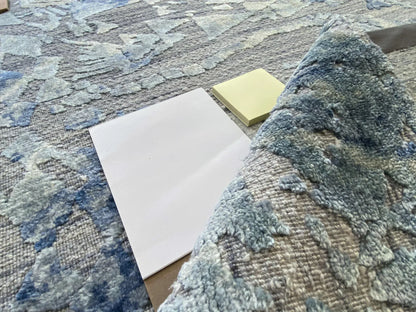 Stark Cedartown Light Slate Grey Modern Blue Grey Rug Medallion Hand Knotted - 100% Silk - 9x12' MSRP USD16250