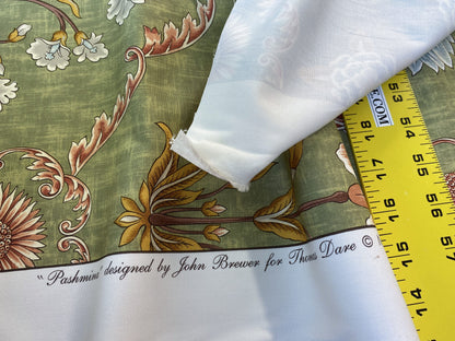 Scalamandre Pashmina Fern Arabisque Print On Cotton Satin Arabisque Green Red Tan MSRP USD 358/Y