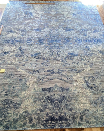 Stark Cedartown Light Slate Grey Modern Blue Grey Rug Medallion Hand Knotted - 100% Silk - 9x12' MSRP USD16250