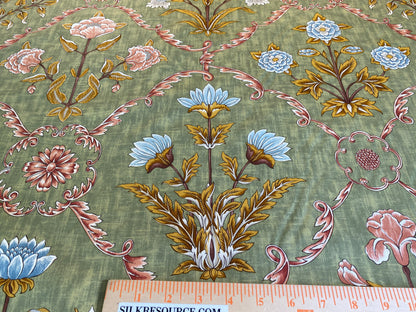 Scalamandre Pashmina Fern Arabisque Print On Cotton Satin Arabisque Green Red Tan MSRP USD 358/Y