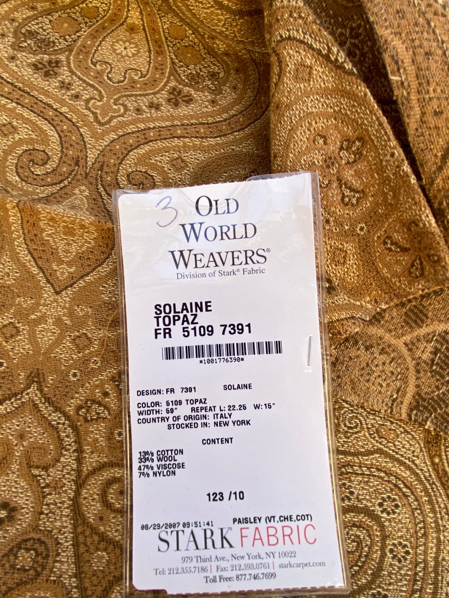8 Berkbox87 Square Jacquard by Scalamandre Old World Weavers Solaine Topaz Brown Paisley Cotton Wool Viscose MSRP USD 300+/y