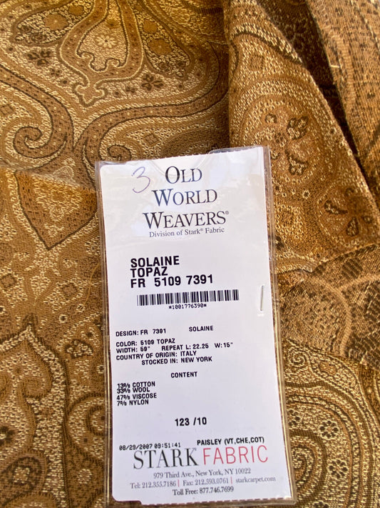 8 Berkbox87 Square Jacquard by Scalamandre Old World Weavers Solaine Topaz Brown Paisley Cotton Wool Viscose MSRP USD 300+/y