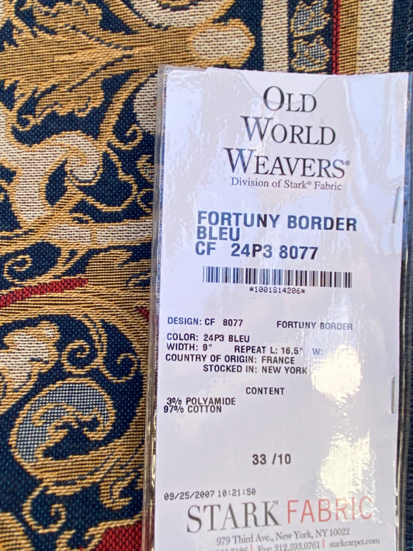 10 Berkbox87 Square Jacquard by Old World Weavers Fortuny Border Bleu Polyamide Cotton Damask Blue MSRP USD300+/y