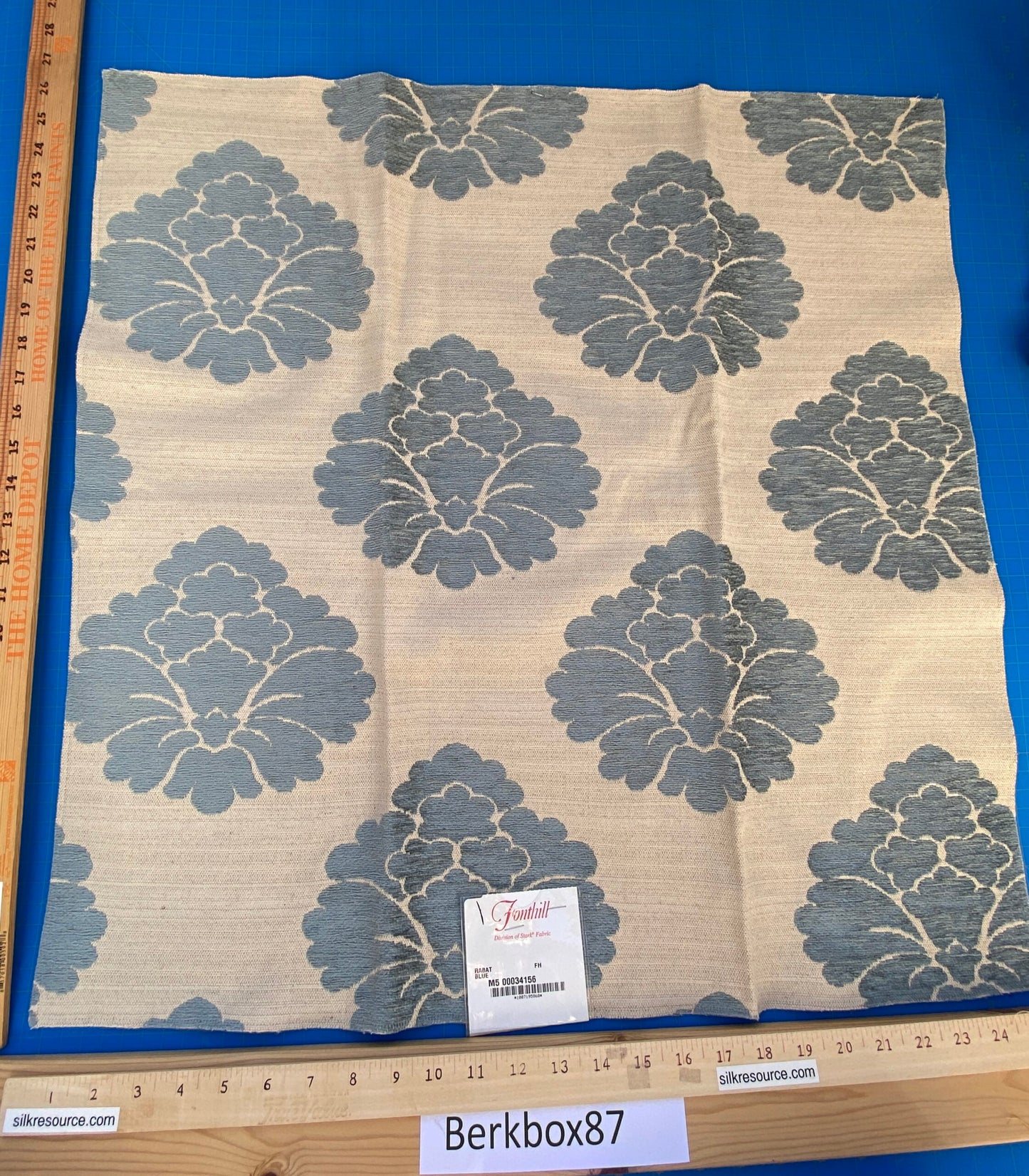 11 Berkbox87 Square Jacquard by Fonthill Rabat Blue Beige  Damask Floral Medallion MSRP USD 204/y