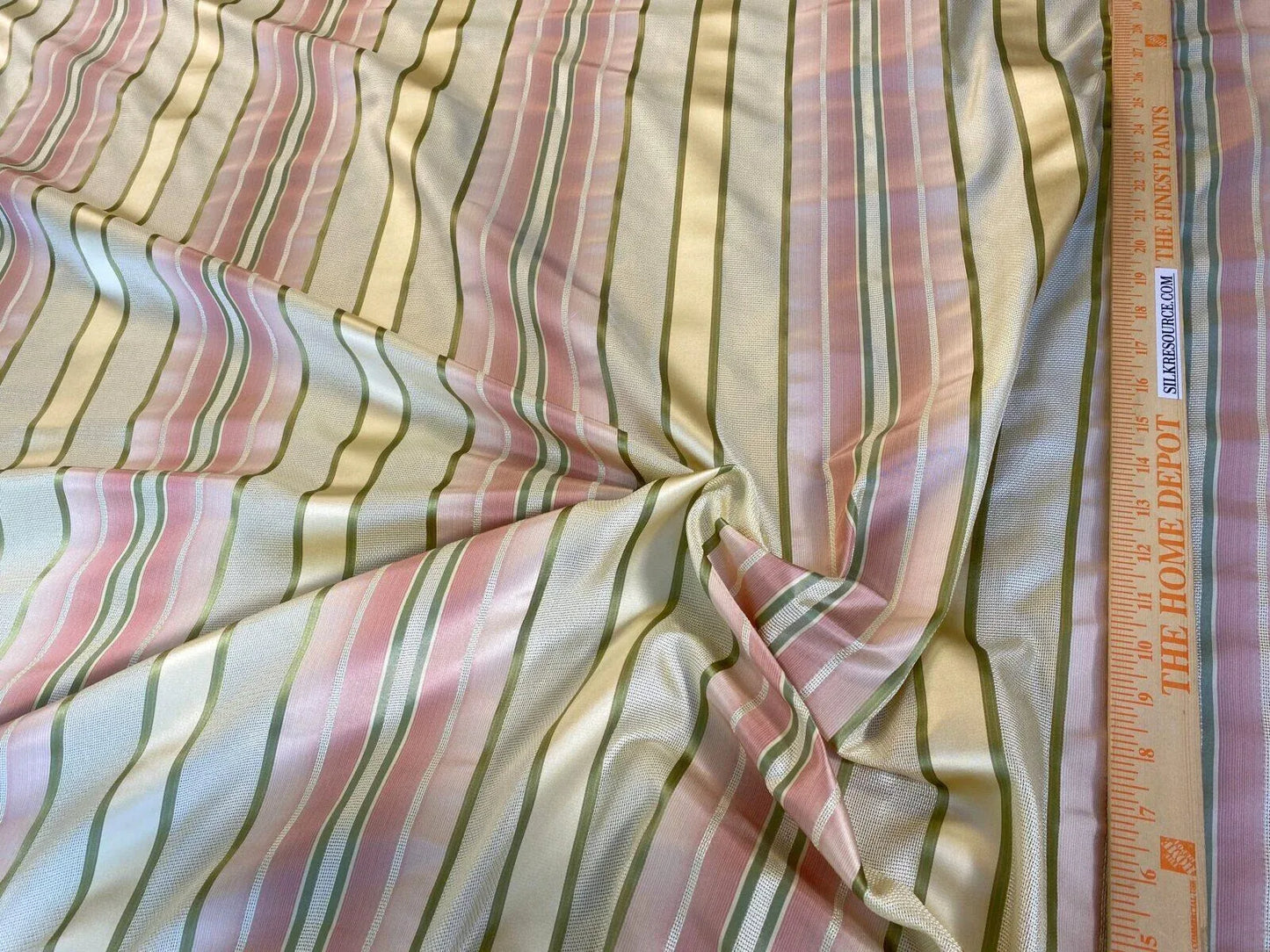 Scalamandre Florian Stripe Pastel Pink Green Silk Satin Semi Sheer MSRP USD 232/yard