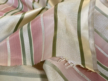 Scalamandre Florian Stripe Pastel Pink Green Silk Satin Semi Sheer MSRP USD 232/yard