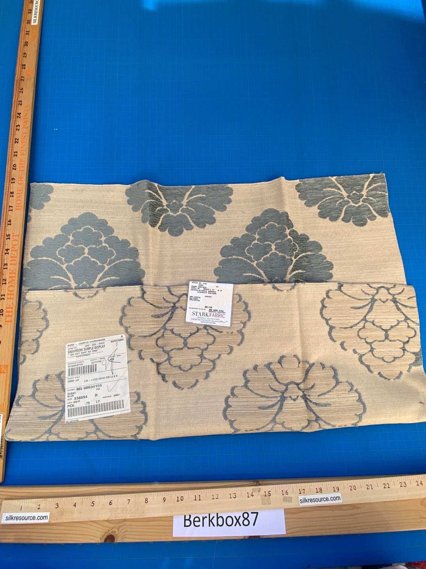 11 Berkbox87 Square Jacquard by Fonthill Rabat Blue Beige  Damask Floral Medallion MSRP USD 204/y