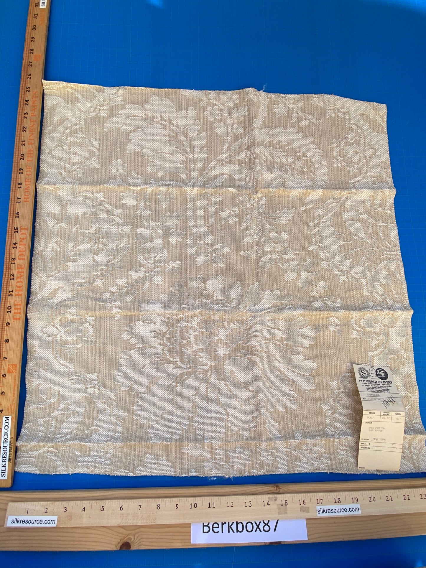 13 Berkbox87 Square Jacquard by Old World Weavers Chambord Beige Cotton Rayon Damask Floral MSRP 300+/y