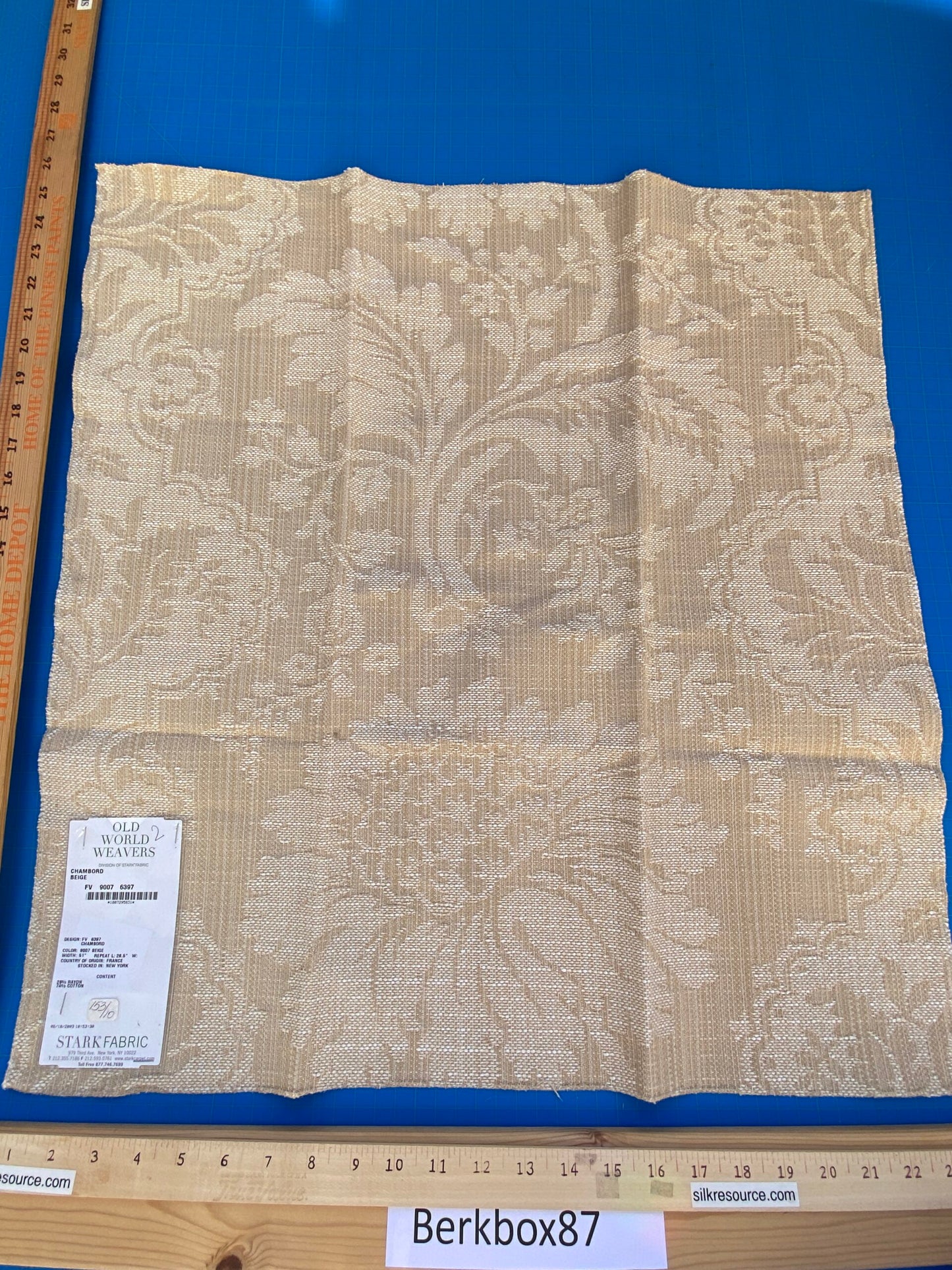 14 Berkbox87 Square Jacquard by Old World Weavers Chambord Beige Cotton Rayon Damask Floral MSRP 300+/y