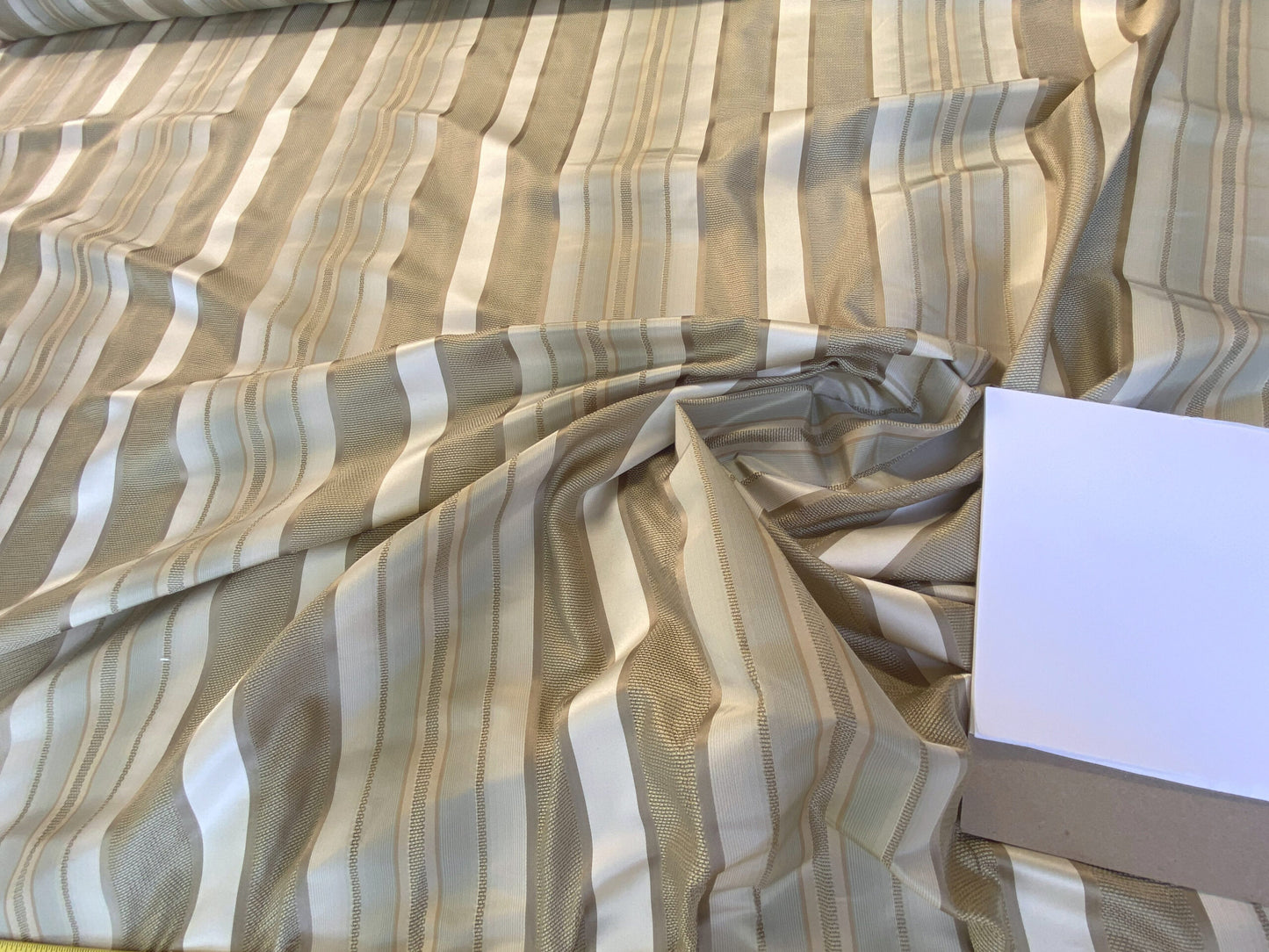 Scalamandre Florian Stripe Celadon Blue Silver Beige Silk Satin Semi Sheer MSRP USD 232/yard