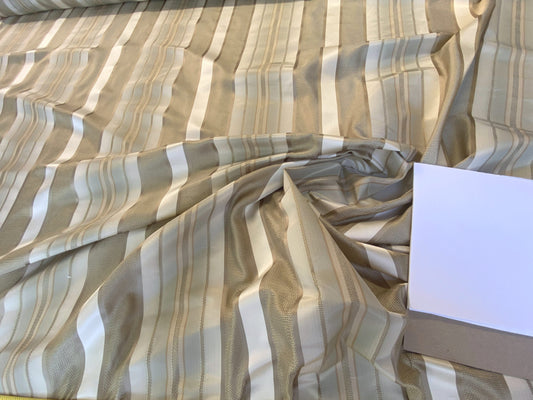 Scalamandre Florian Stripe Celadon Blue Silver Beige Silk Satin Semi Sheer MSRP USD 232/yard