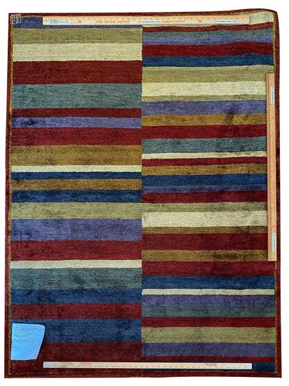 Stark Elfers Maroon Stripe 100% Silk Rug 4x6' Red Gold Black Stripe MSRP $2400