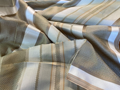 Scalamandre Florian Stripe Celadon Blue Silver Beige Silk Satin Semi Sheer MSRP USD 232/yard