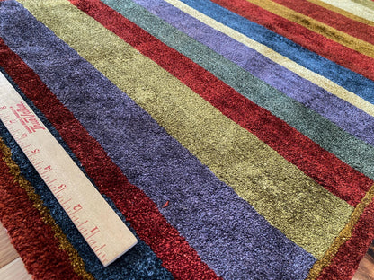 Stark Elfers Maroon Stripe 100% Silk Rug 4x6' Red Gold Black Stripe MSRP $2400