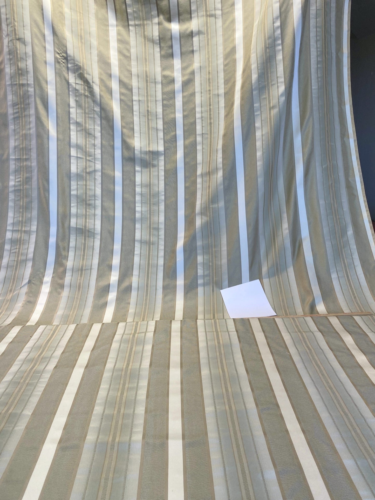 Scalamandre Florian Stripe Celadon Blue Silver Beige Silk Satin Semi Sheer MSRP USD 232/yard