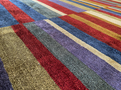 Stark Elfers Maroon Stripe 100% Silk Rug 4x6' Red Gold Black Stripe MSRP $2400