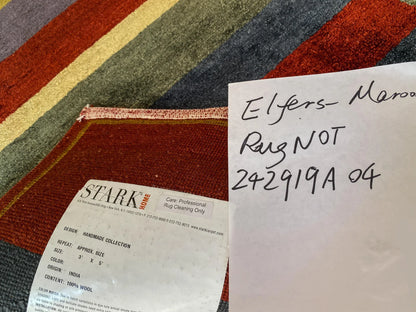 Stark Elfers Maroon Stripe 100% Silk Rug 4x6' Red Gold Black Stripe MSRP $2400