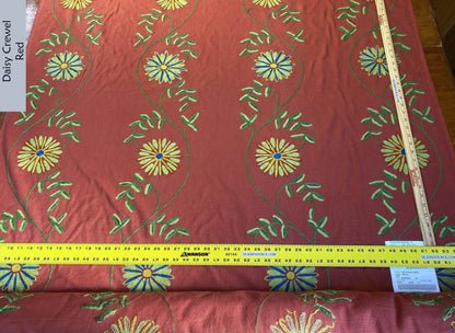 Scalamandre  Daisy Crewel Red Wool On Cotton Hand Embroidery MSRP USD 160/Y