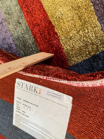 Stark Elfers Maroon Stripe 100% Silk Rug 4x6' Red Gold Black Stripe MSRP $2400