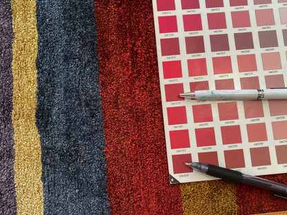 Stark Elfers Maroon Stripe 100% Silk Rug 4x6' Red Gold Black Stripe MSRP $2400