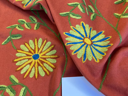 Scalamandre  Daisy Crewel Red Wool On Cotton Hand Embroidery MSRP USD 160/Y